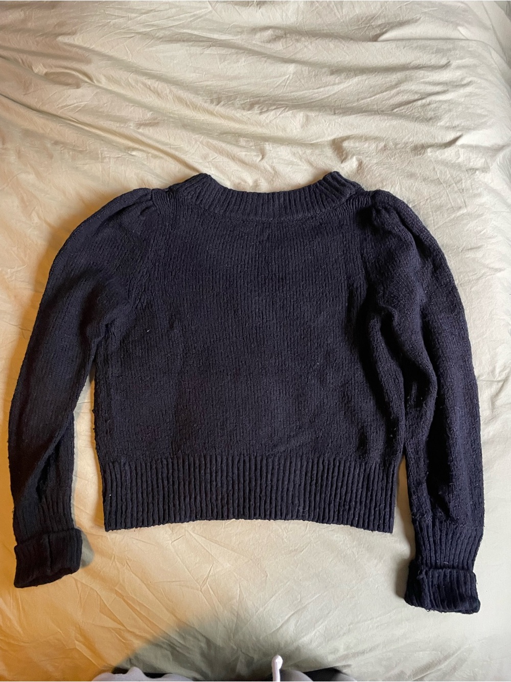 Maeve by Anthropologie Black Ribbed Sweater Puff Sleeve Medium